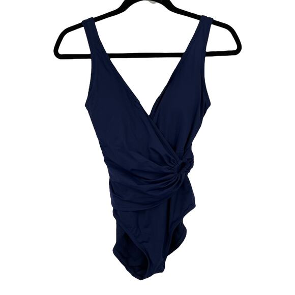 Tommy Bahama Swimsuit Pearl Clara faux wrap one piece navy blue size 4 - Picture 2 of 8